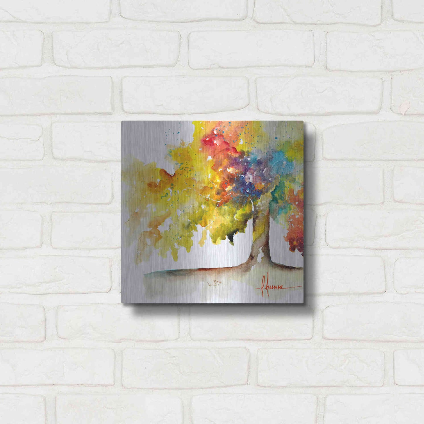 Luxe Metal Art 'Rainbow Trees I' by Leticia Herrera, Metal Wall Art,12x12