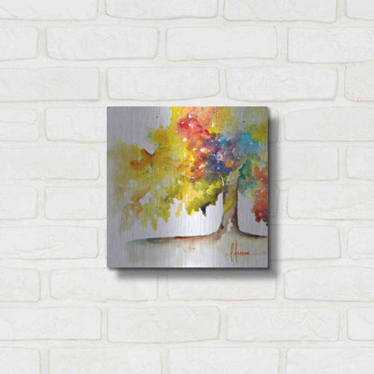 Luxe Metal Art 'Rainbow Trees I' by Leticia Herrera, Metal Wall Art,12x12