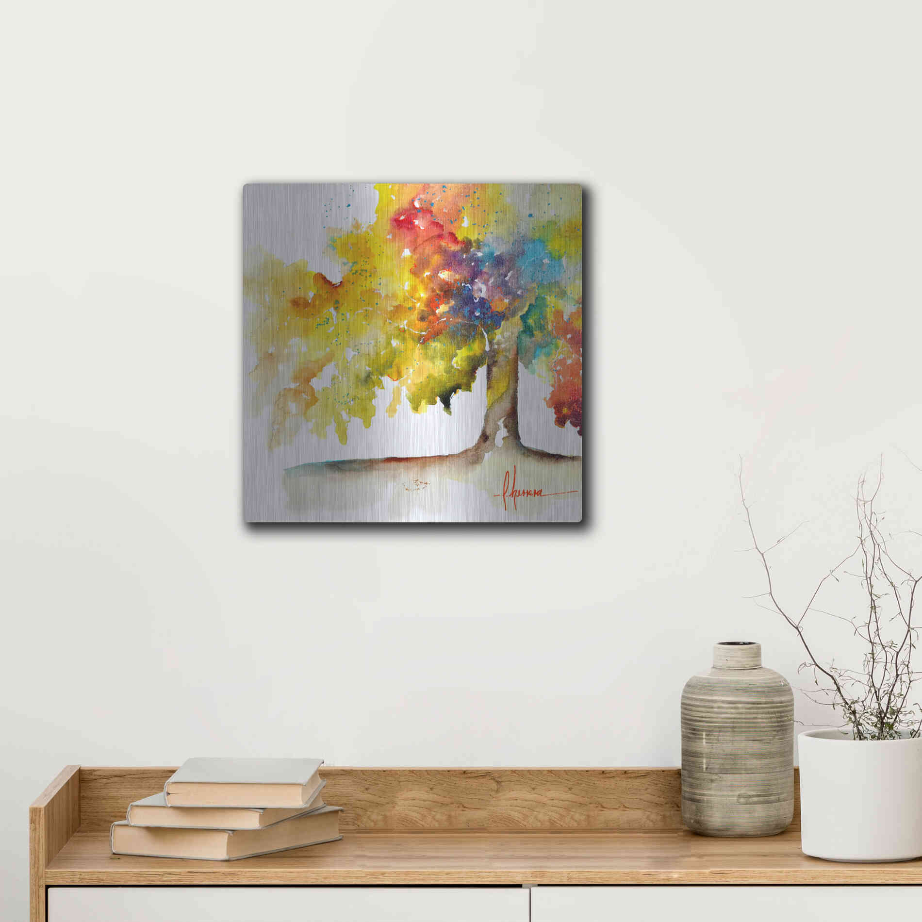 Luxe Metal Art 'Rainbow Trees I' by Leticia Herrera, Metal Wall Art,12x12
