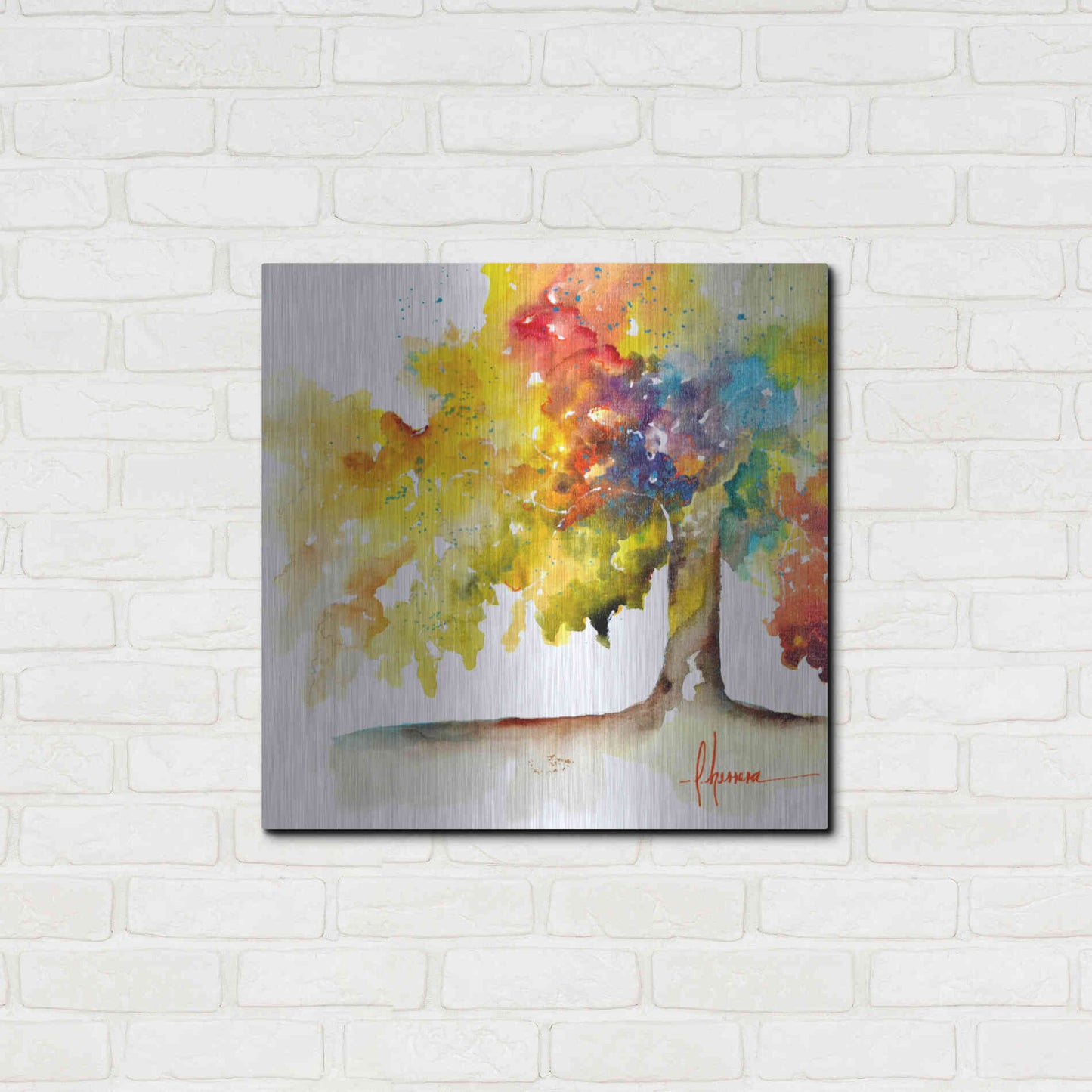 Luxe Metal Art 'Rainbow Trees I' by Leticia Herrera, Metal Wall Art,24x24