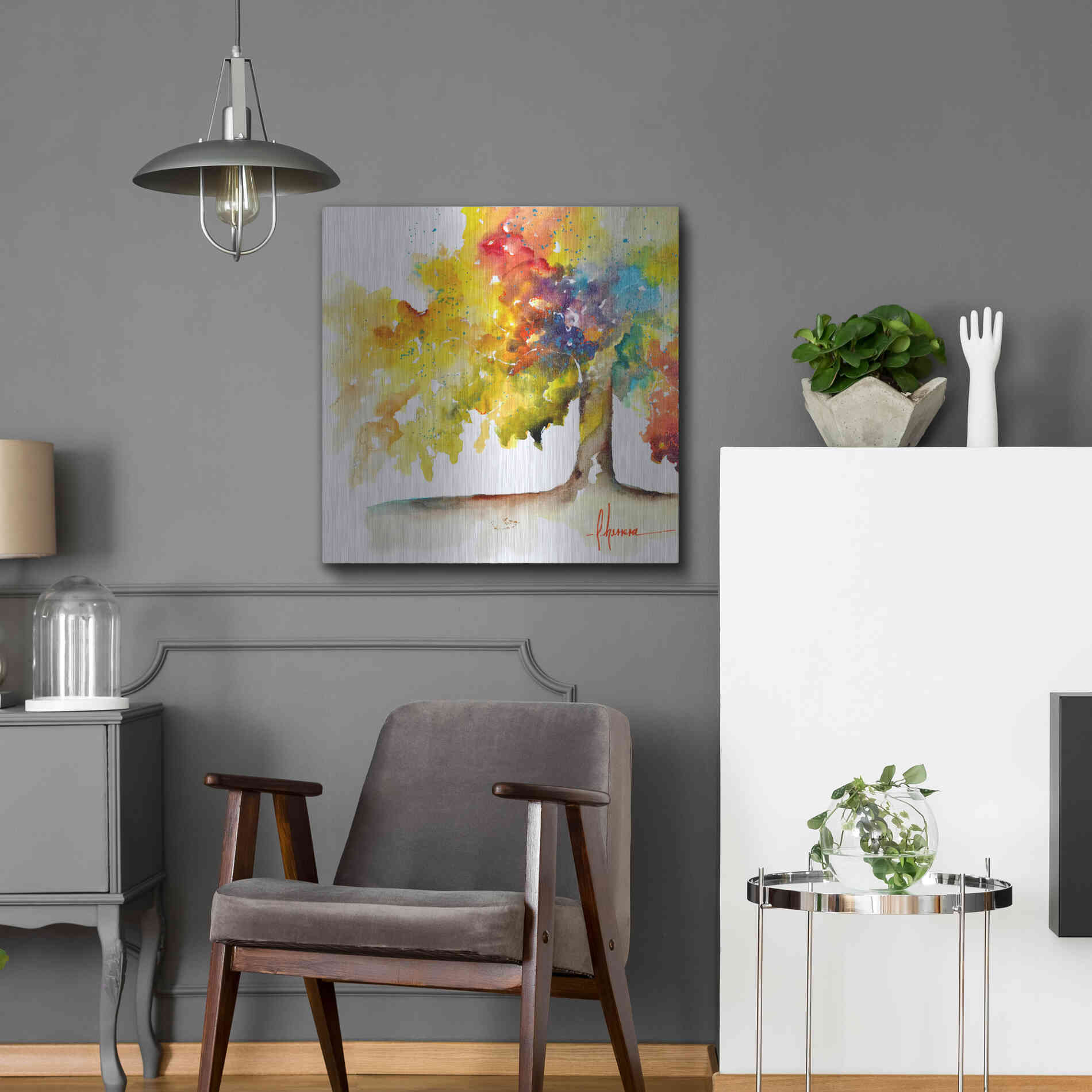 Luxe Metal Art 'Rainbow Trees I' by Leticia Herrera, Metal Wall Art,24x24