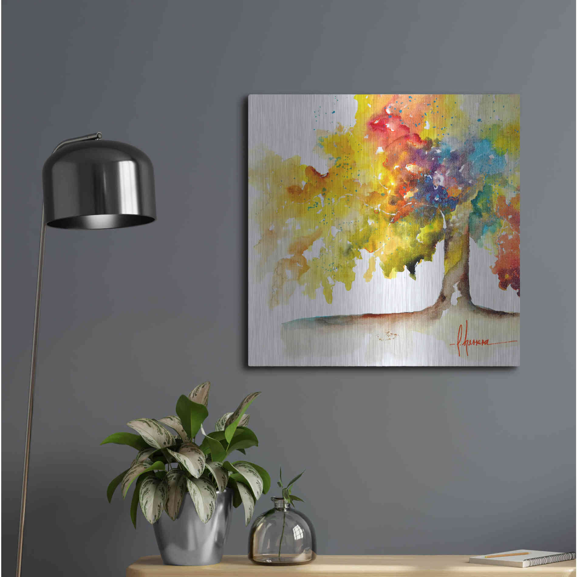 Luxe Metal Art 'Rainbow Trees I' by Leticia Herrera, Metal Wall Art,24x24