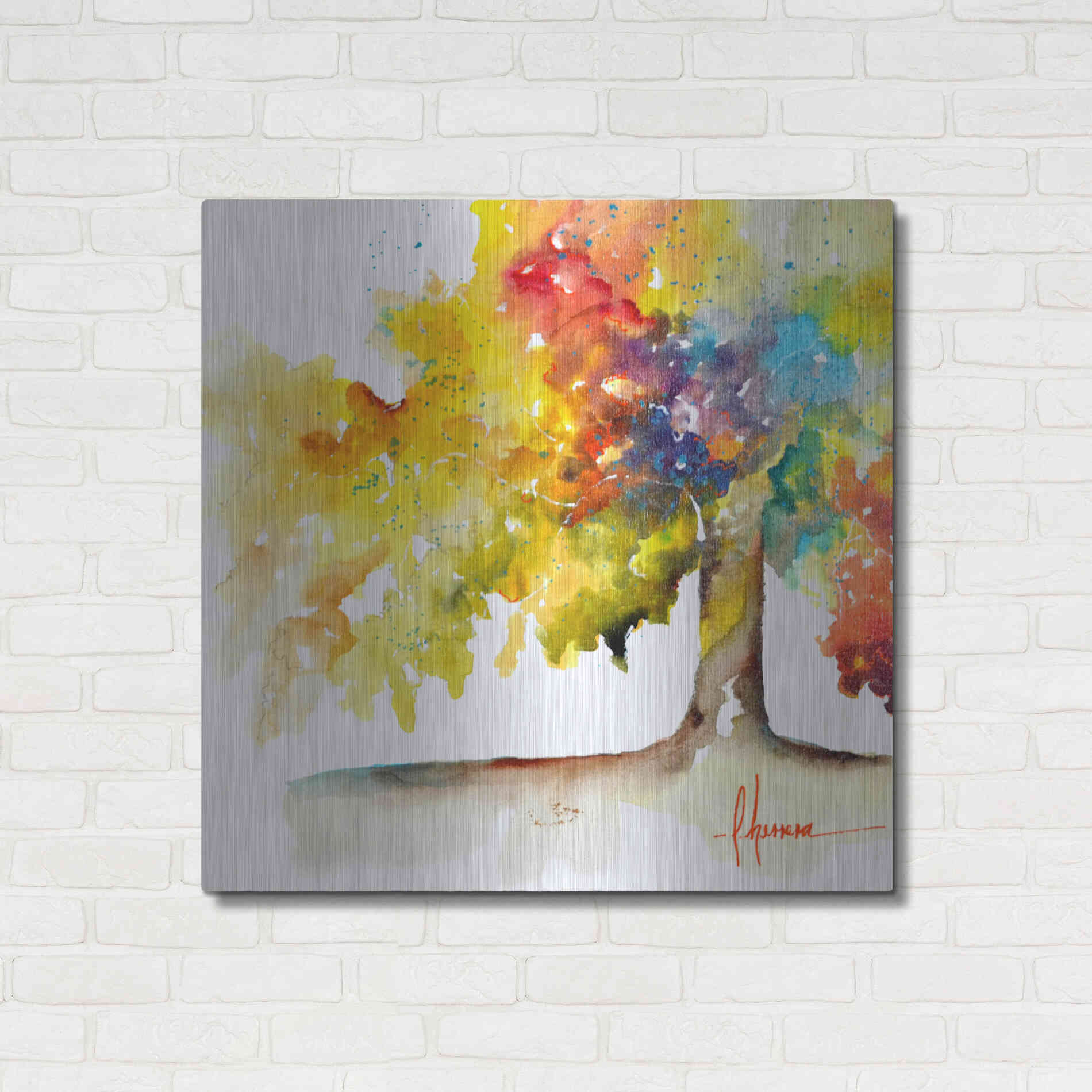 Luxe Metal Art 'Rainbow Trees I' by Leticia Herrera, Metal Wall Art,36x36