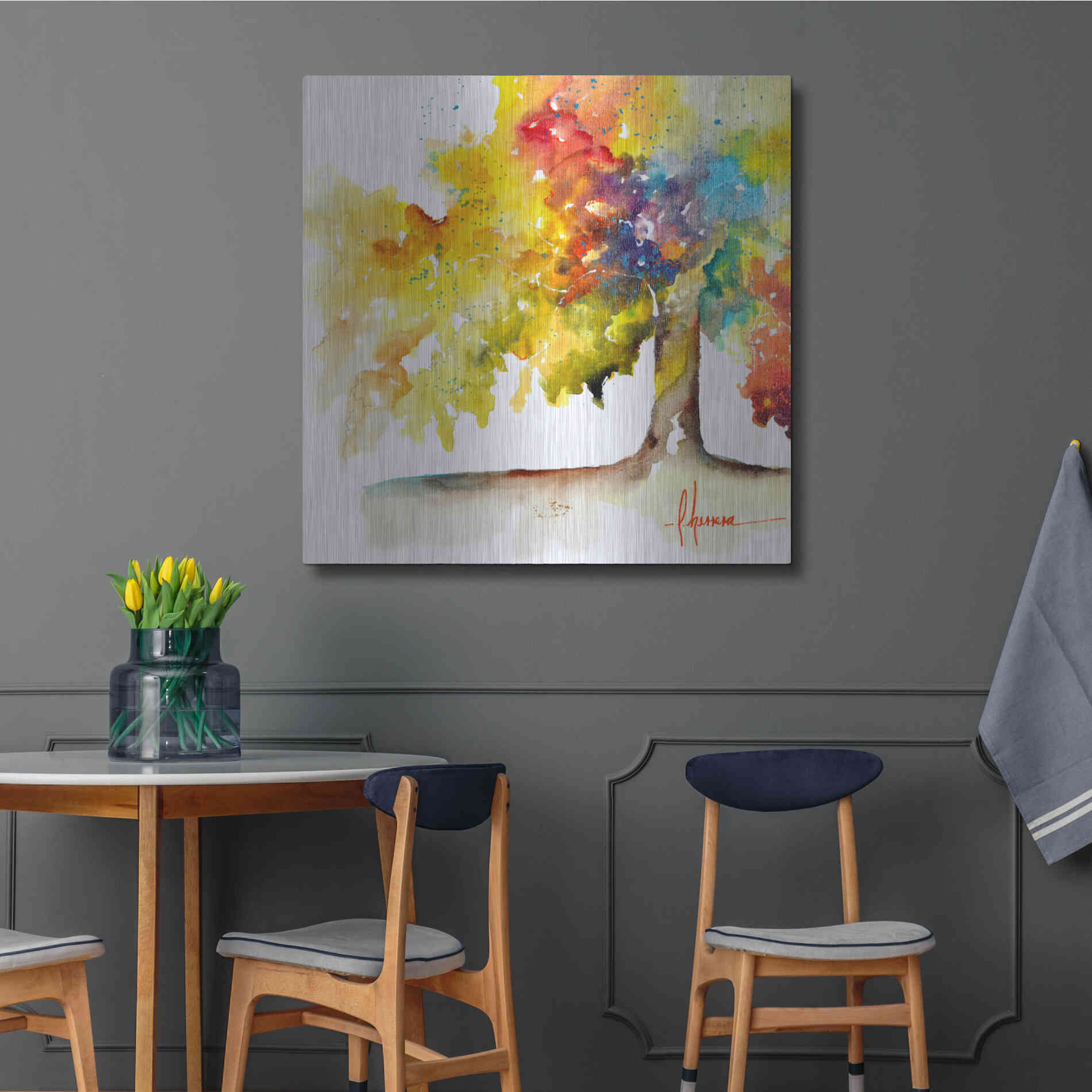 Luxe Metal Art 'Rainbow Trees I' by Leticia Herrera, Metal Wall Art,36x36