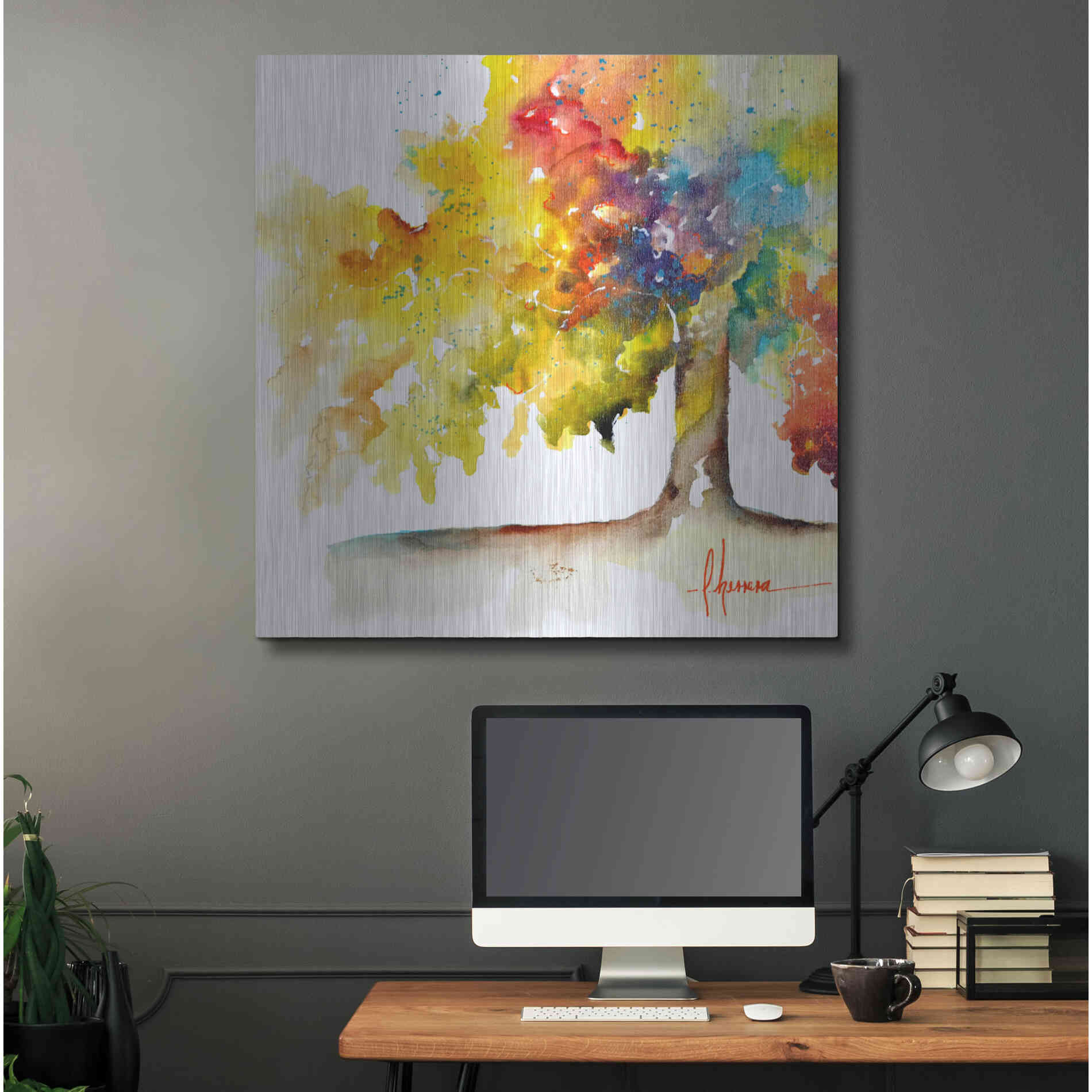 Luxe Metal Art 'Rainbow Trees I' by Leticia Herrera, Metal Wall Art,36x36