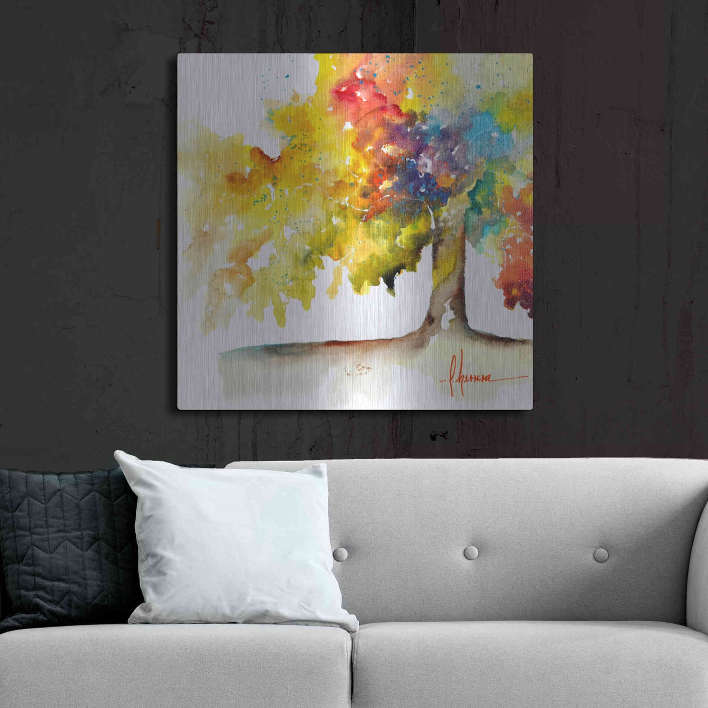 Luxe Metal Art 'Rainbow Trees I' by Leticia Herrera, Metal Wall Art,36x36