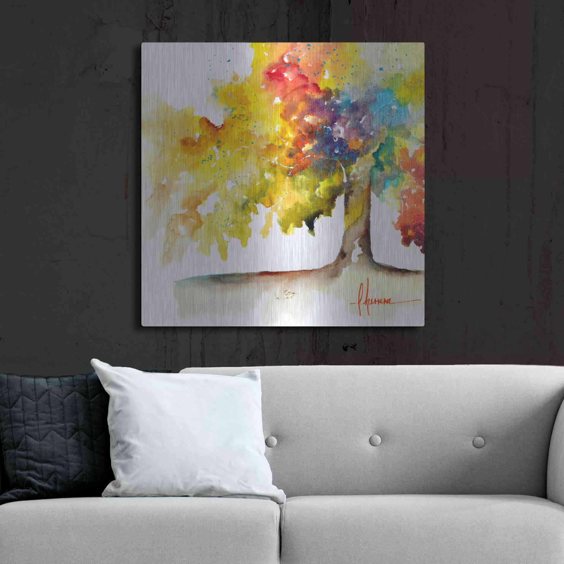 Luxe Metal Art 'Rainbow Trees I' by Leticia Herrera, Metal Wall Art,36x36