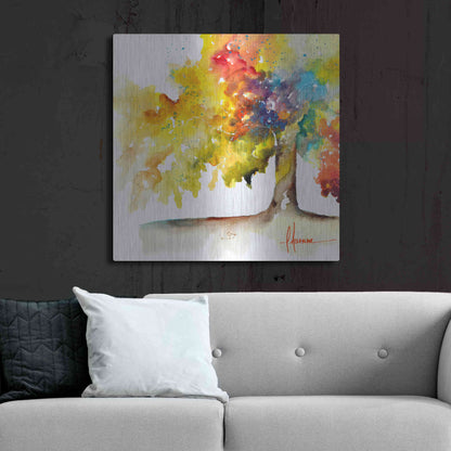 Luxe Metal Art 'Rainbow Trees I' by Leticia Herrera, Metal Wall Art,36x36