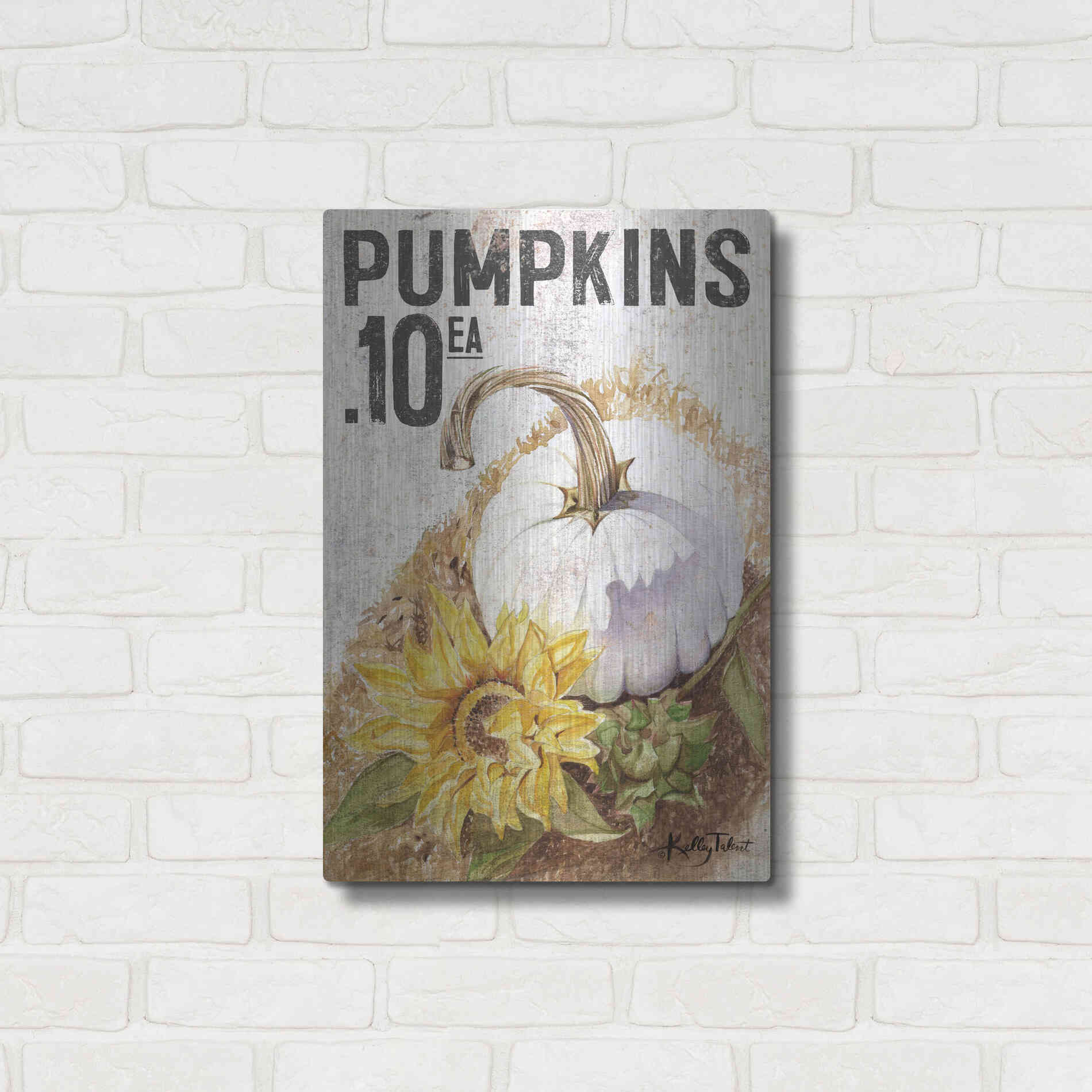 Luxe Metal Art 'White Harvest Pumpkin' by Kelley Talent, Metal Wall Art,16x24