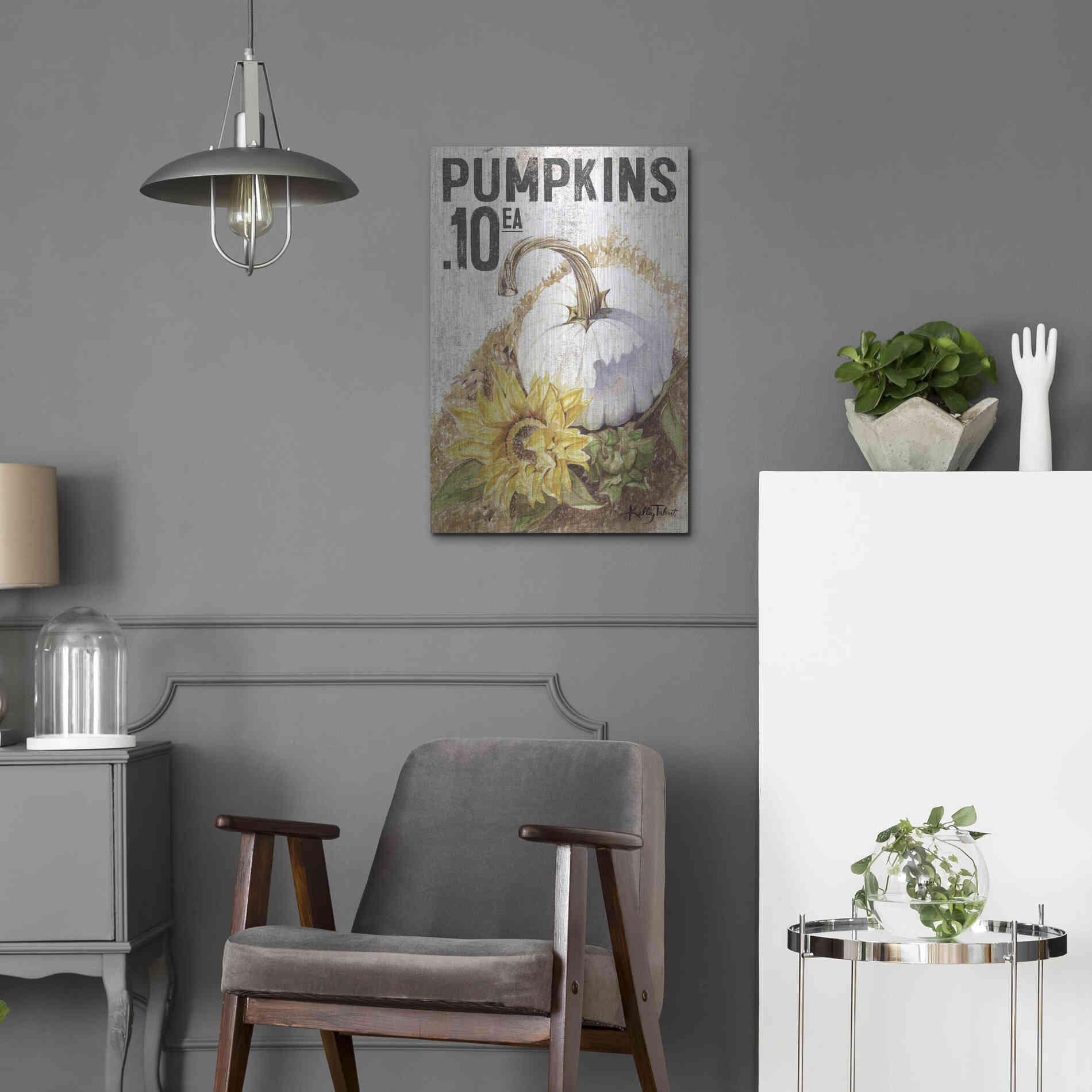 Luxe Metal Art 'White Harvest Pumpkin' by Kelley Talent, Metal Wall Art,16x24