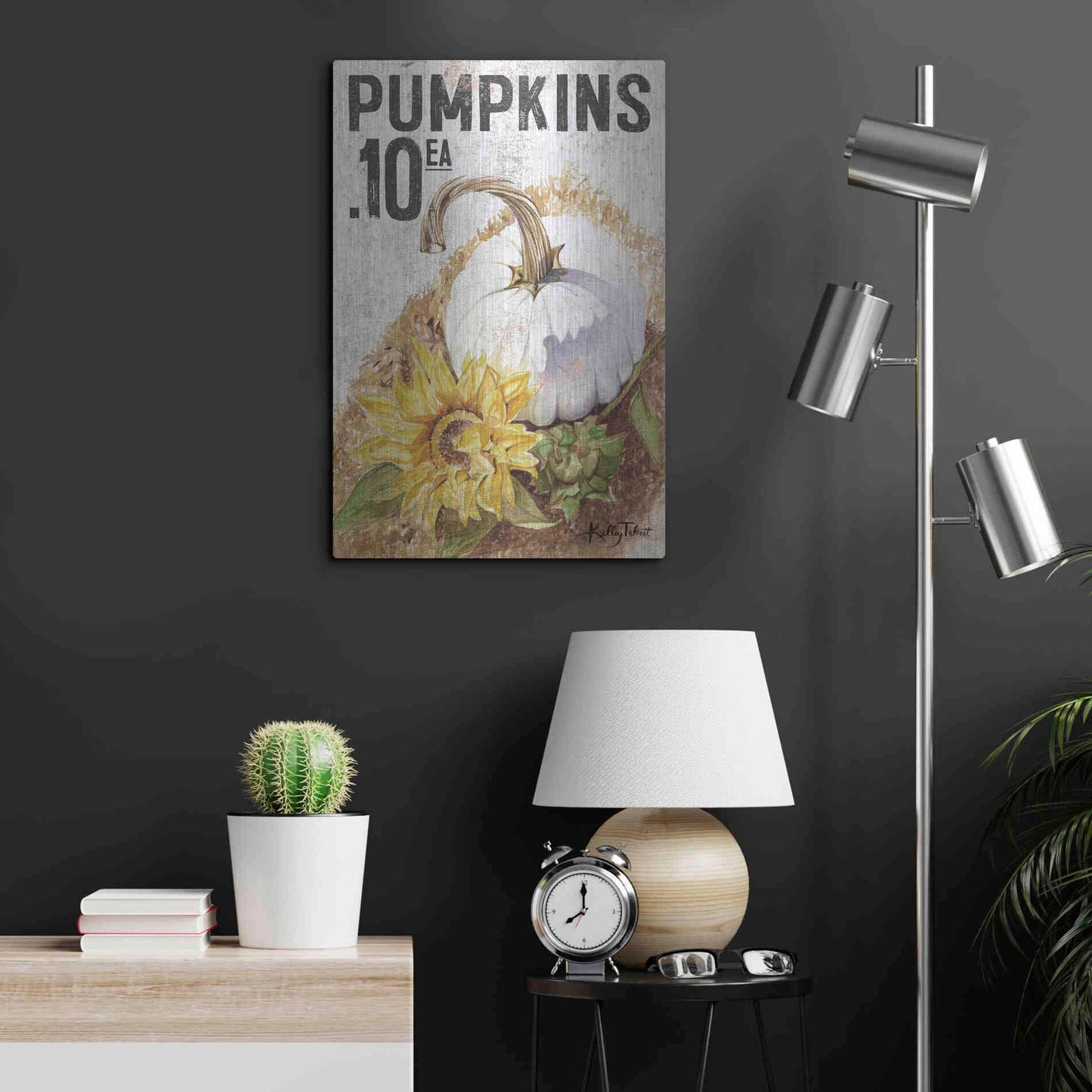 Luxe Metal Art 'White Harvest Pumpkin' by Kelley Talent, Metal Wall Art,16x24