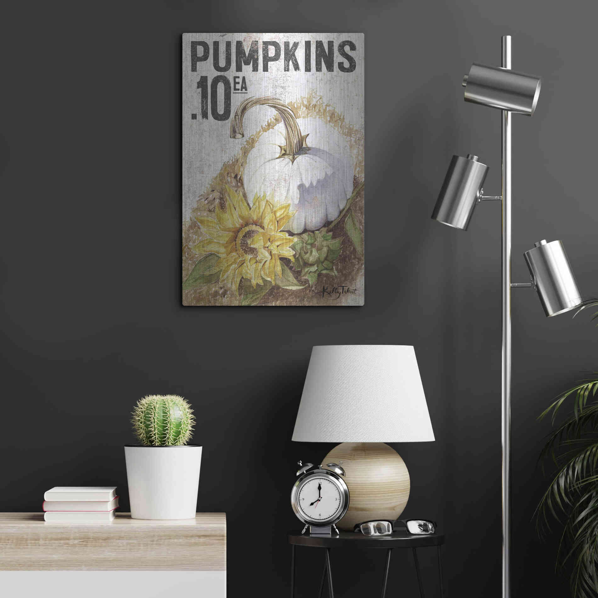 Luxe Metal Art 'White Harvest Pumpkin' by Kelley Talent, Metal Wall Art,16x24