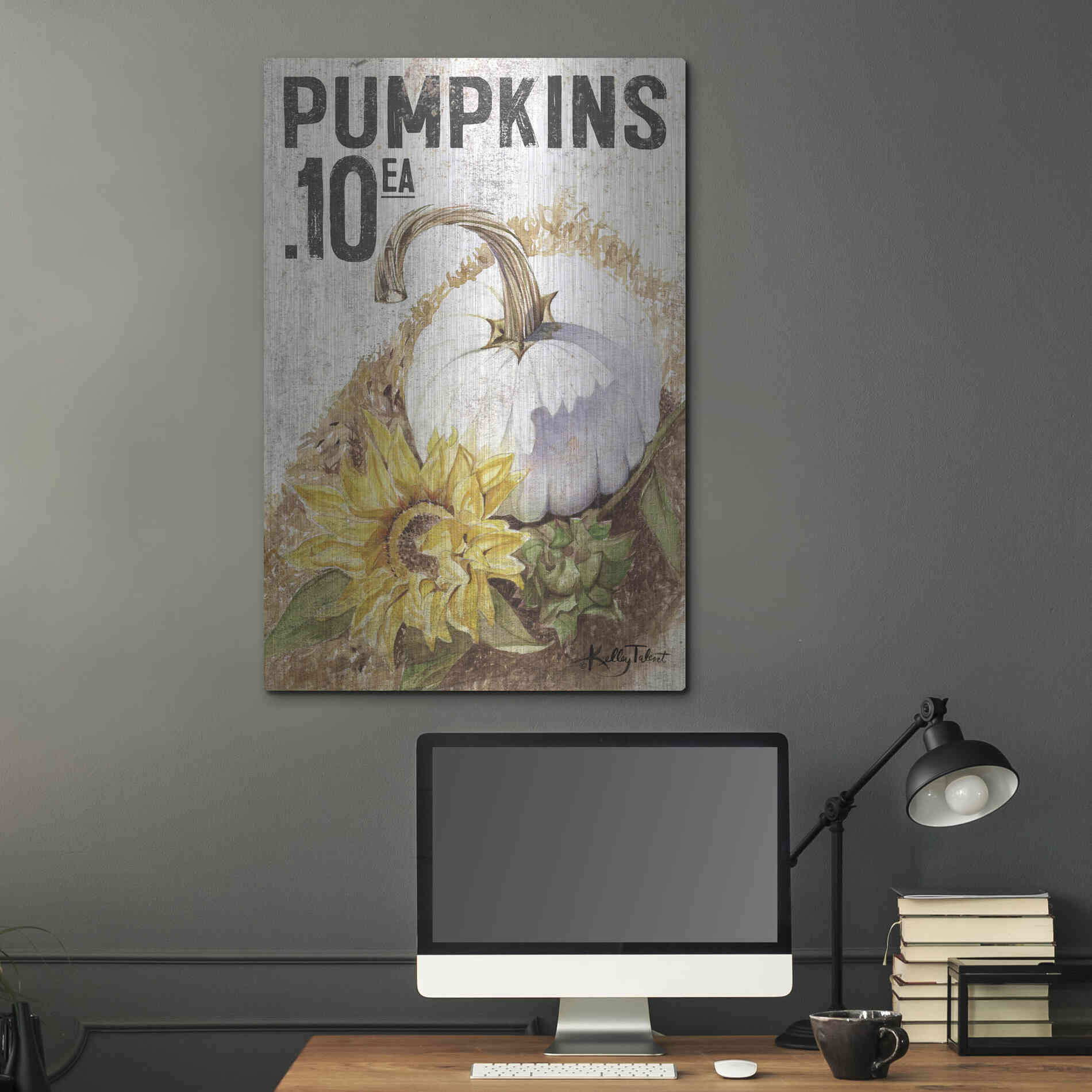 Luxe Metal Art 'White Harvest Pumpkin' by Kelley Talent, Metal Wall Art,24x36