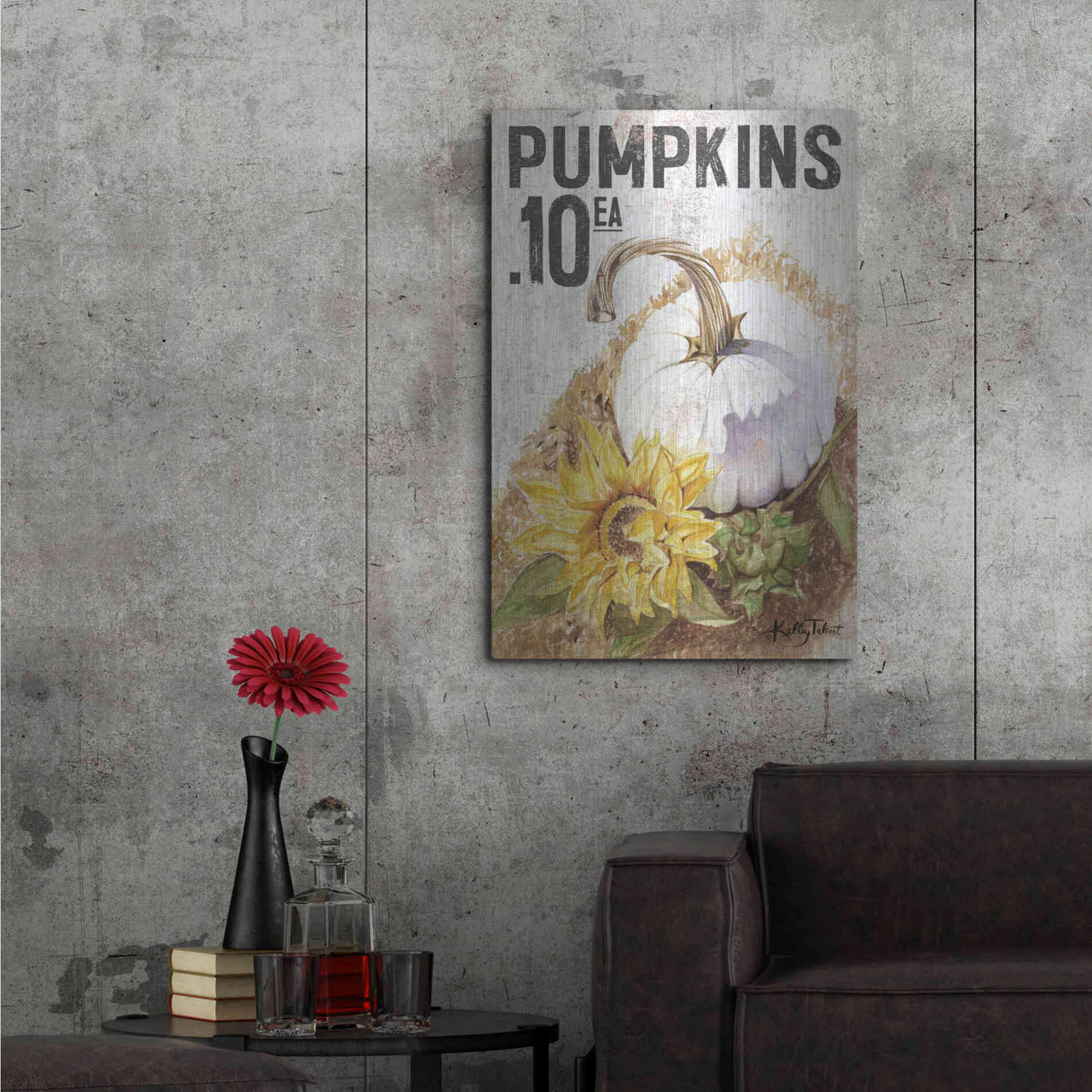 Luxe Metal Art 'White Harvest Pumpkin' by Kelley Talent, Metal Wall Art,24x36