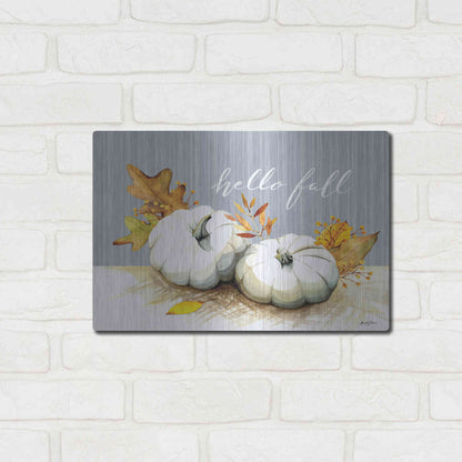 Luxe Metal Art 'Hello Fall Pumpkins' by Kelley Talent, Metal Wall Art,16x12