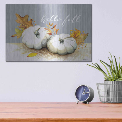 Luxe Metal Art 'Hello Fall Pumpkins' by Kelley Talent, Metal Wall Art,16x12