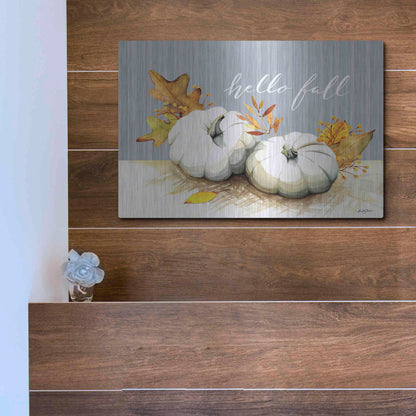 Luxe Metal Art 'Hello Fall Pumpkins' by Kelley Talent, Metal Wall Art,16x12