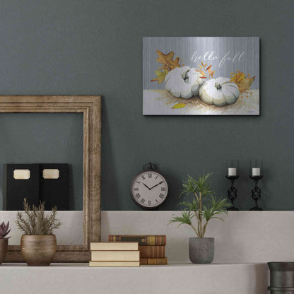 Luxe Metal Art 'Hello Fall Pumpkins' by Kelley Talent, Metal Wall Art,16x12
