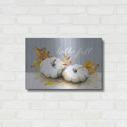 Luxe Metal Art 'Hello Fall Pumpkins' by Kelley Talent, Metal Wall Art,24x16