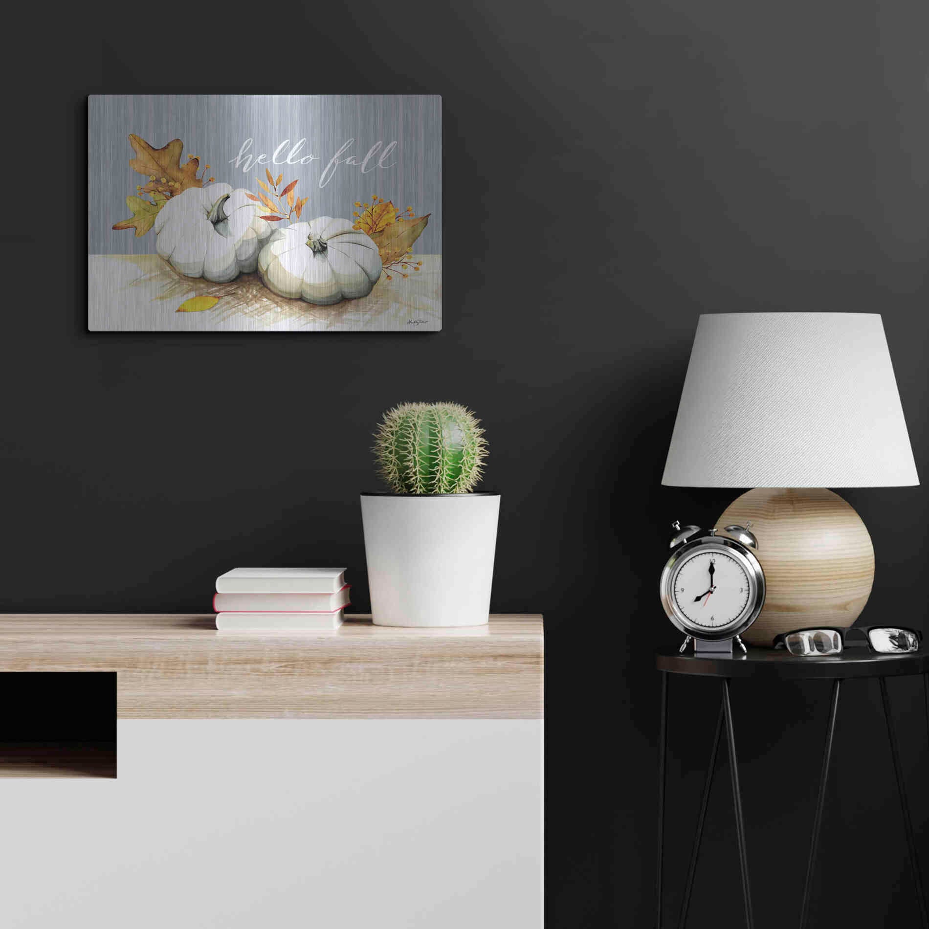 Luxe Metal Art 'Hello Fall Pumpkins' by Kelley Talent, Metal Wall Art,24x16