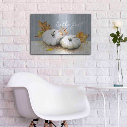 Luxe Metal Art 'Hello Fall Pumpkins' by Kelley Talent, Metal Wall Art,24x16