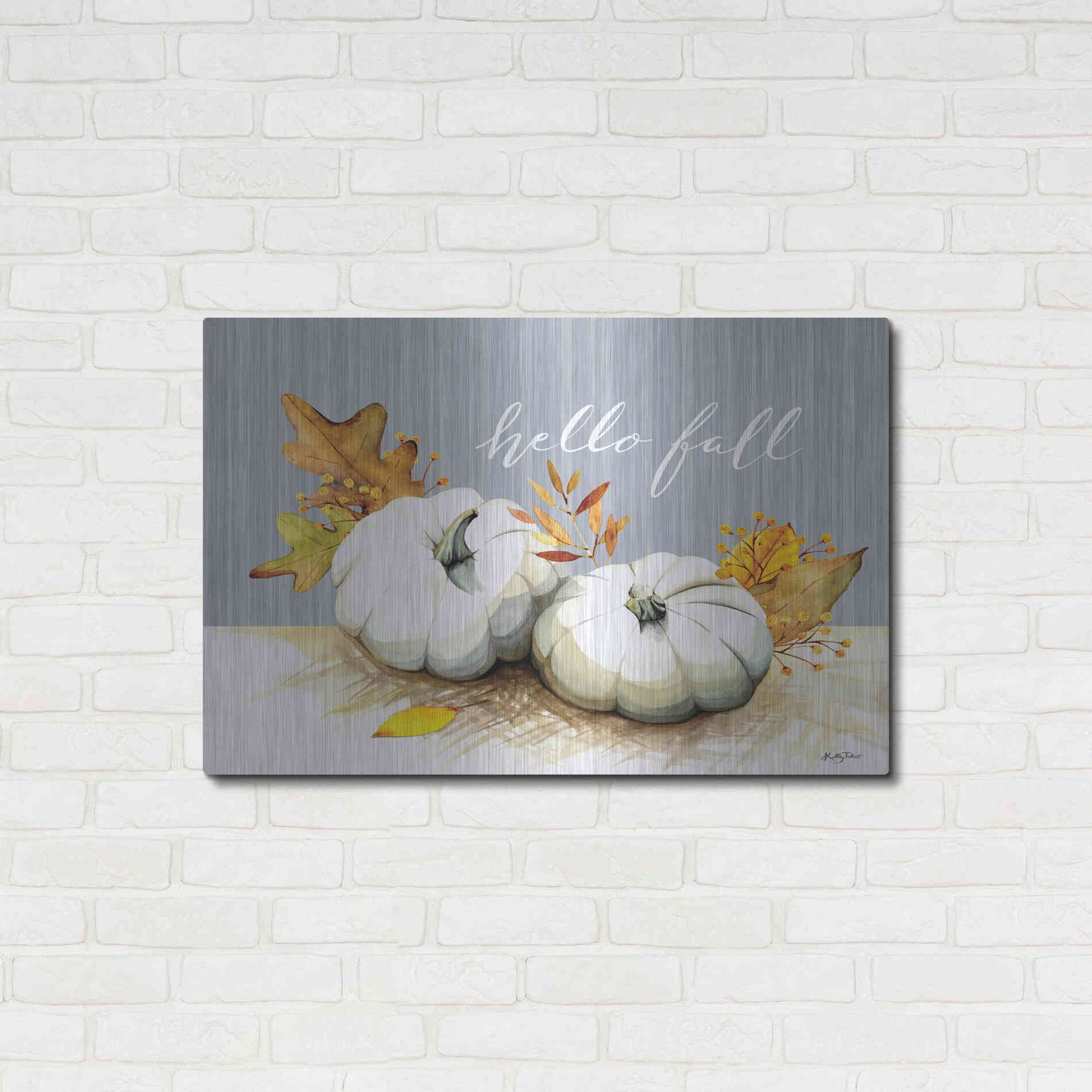 Luxe Metal Art 'Hello Fall Pumpkins' by Kelley Talent, Metal Wall Art,36x24