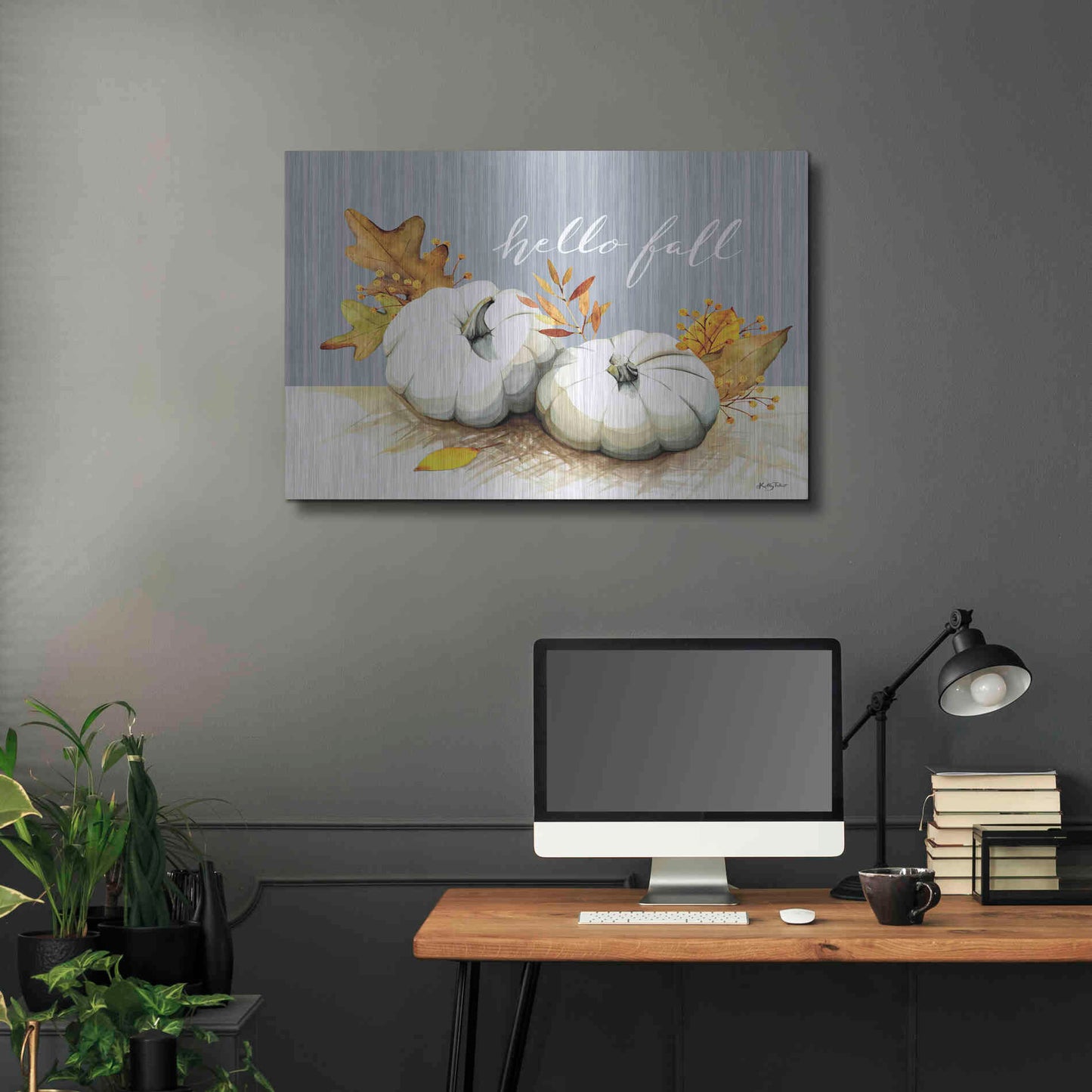 Luxe Metal Art 'Hello Fall Pumpkins' by Kelley Talent, Metal Wall Art,36x24