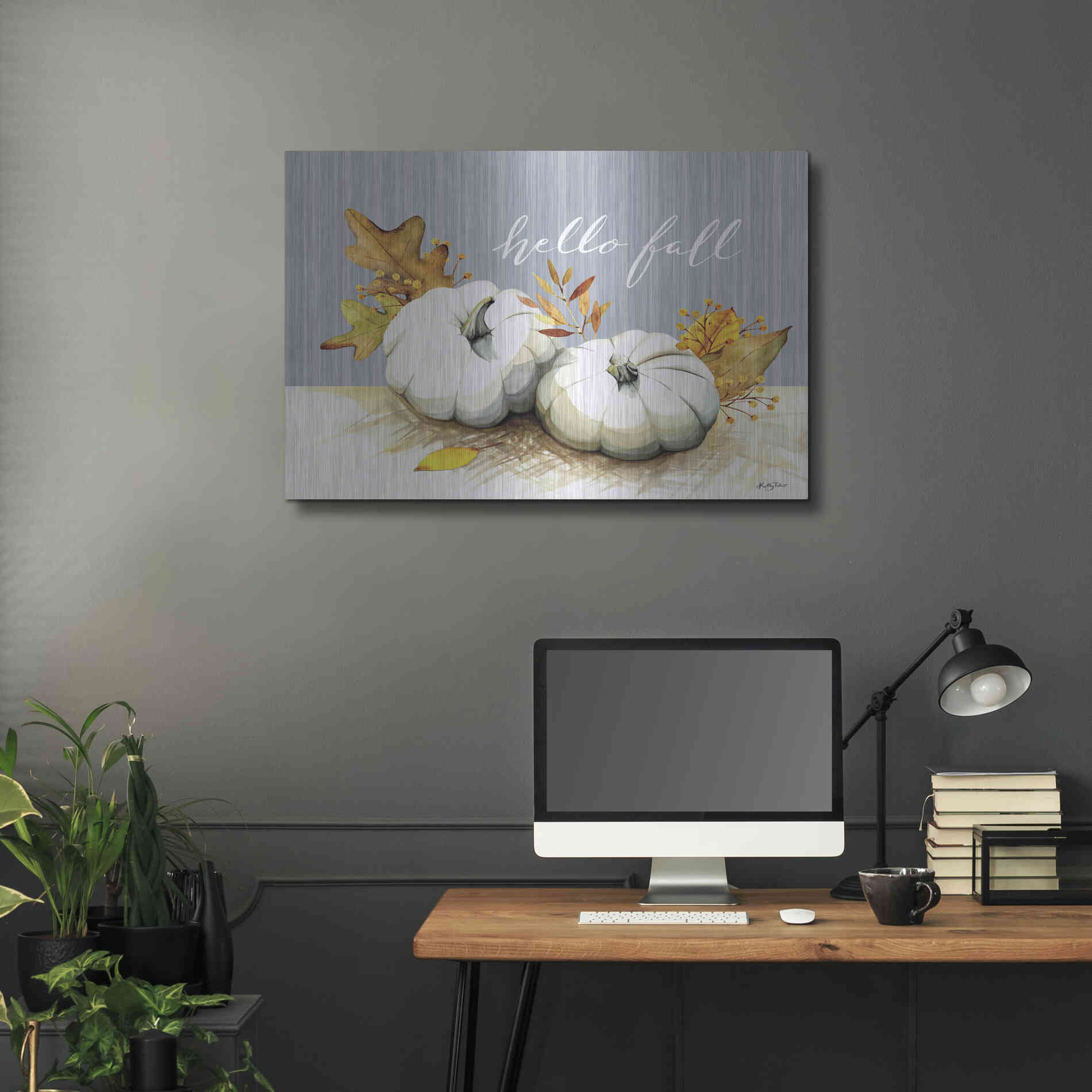 Luxe Metal Art 'Hello Fall Pumpkins' by Kelley Talent, Metal Wall Art,36x24
