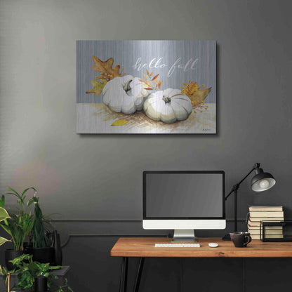 Luxe Metal Art 'Hello Fall Pumpkins' by Kelley Talent, Metal Wall Art,36x24