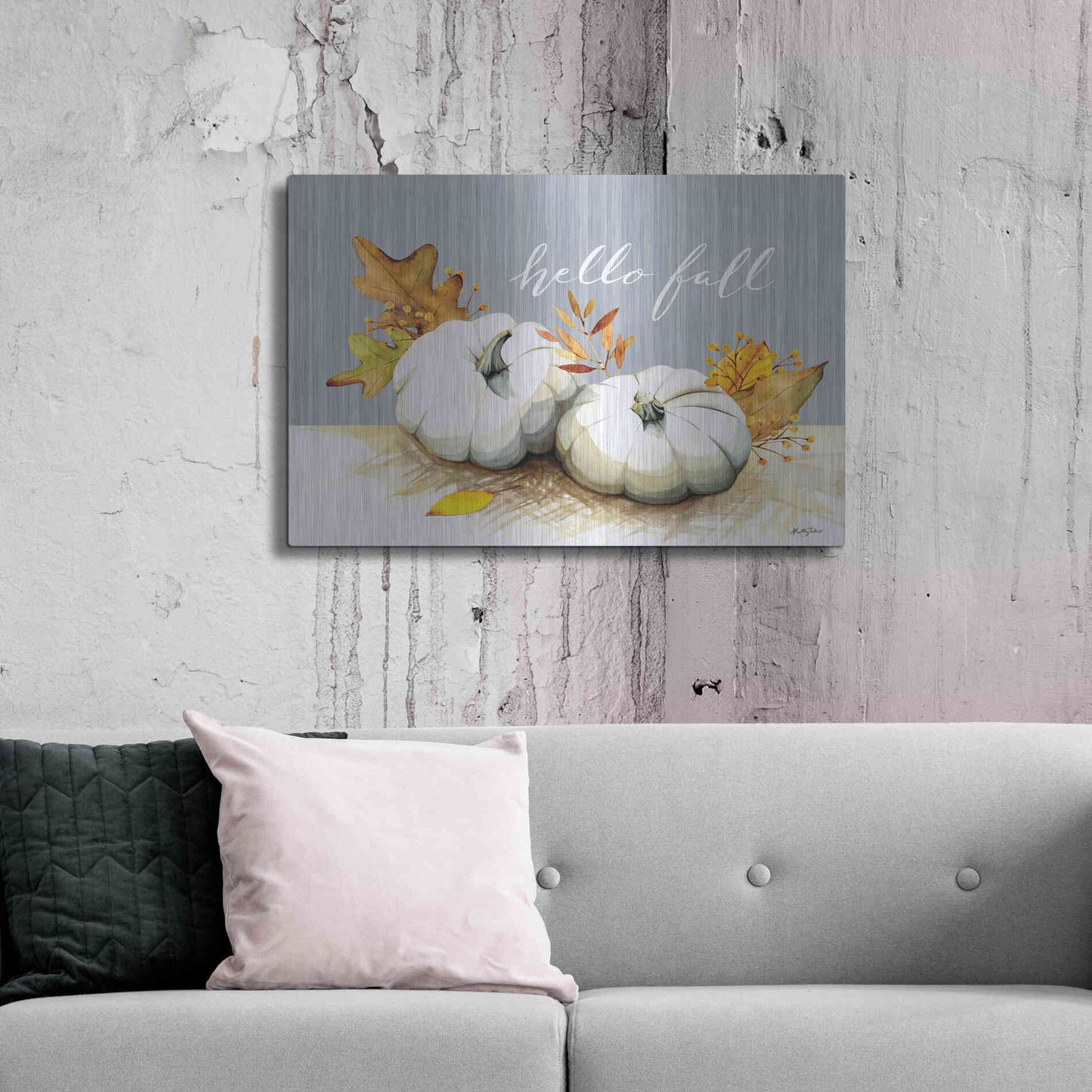 Luxe Metal Art 'Hello Fall Pumpkins' by Kelley Talent, Metal Wall Art,36x24