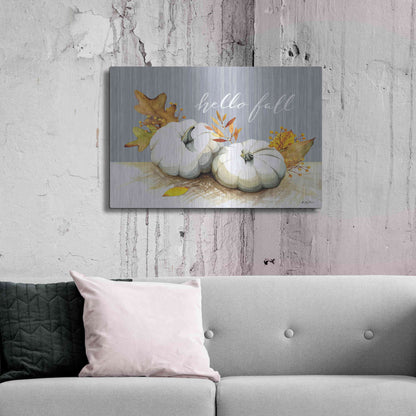 Luxe Metal Art 'Hello Fall Pumpkins' by Kelley Talent, Metal Wall Art,36x24