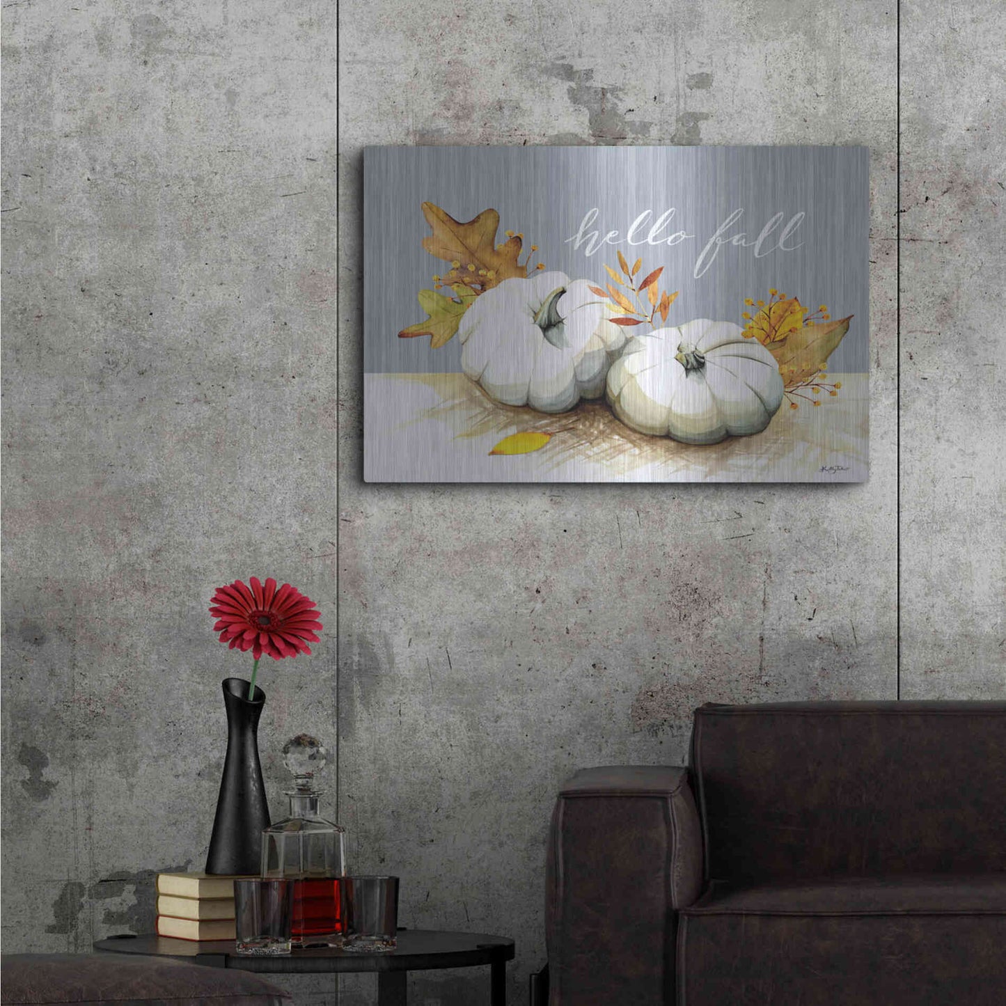 Luxe Metal Art 'Hello Fall Pumpkins' by Kelley Talent, Metal Wall Art,36x24