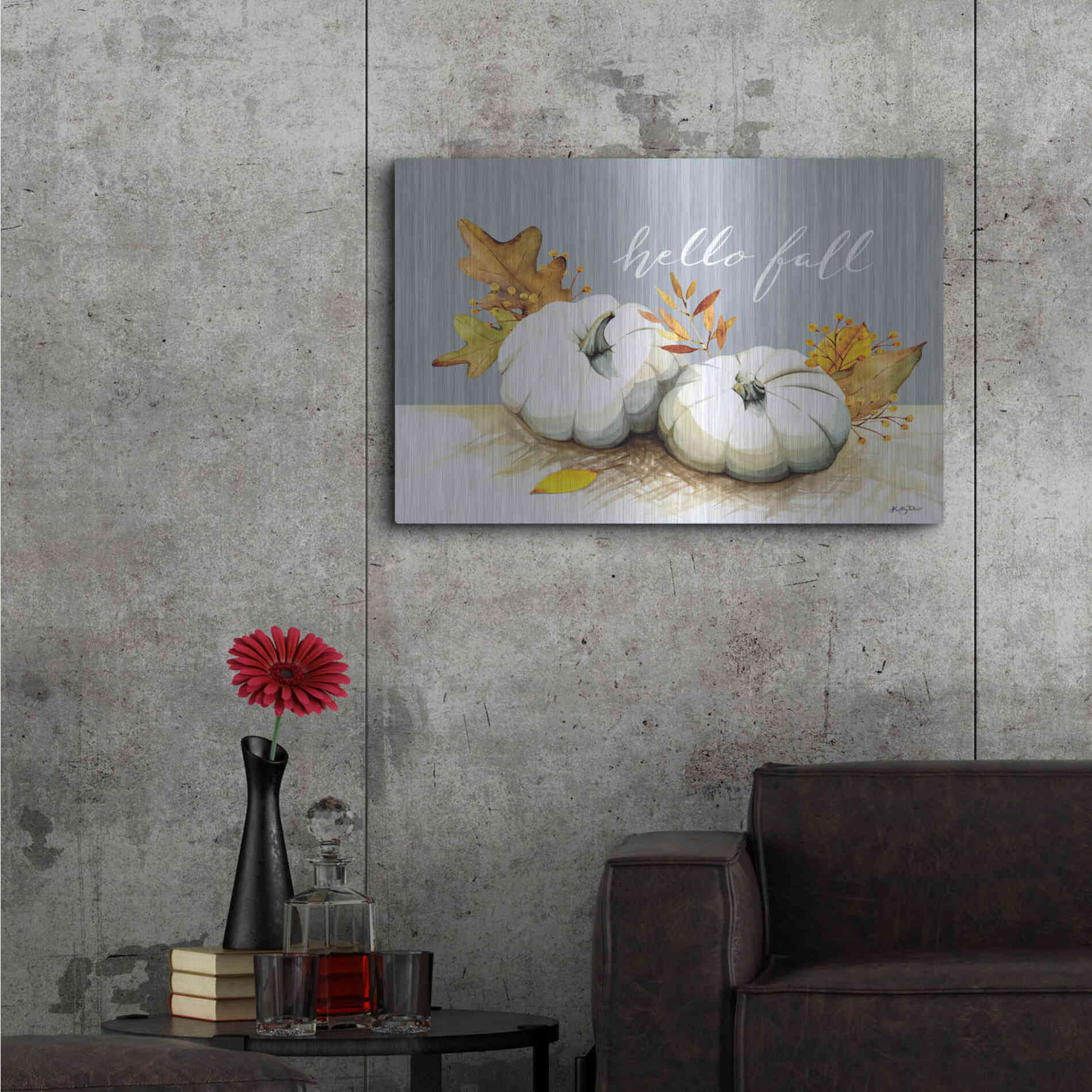 Luxe Metal Art 'Hello Fall Pumpkins' by Kelley Talent, Metal Wall Art,36x24