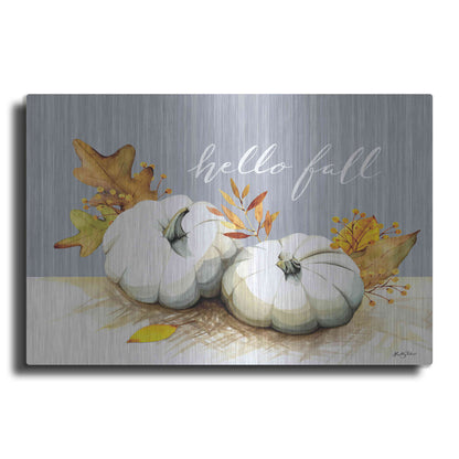 Luxe Metal Art 'Hello Fall Pumpkins' by Kelley Talent, Metal Wall Art
