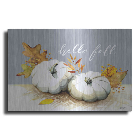 Luxe Metal Art 'Hello Fall Pumpkins' by Kelley Talent, Metal Wall Art