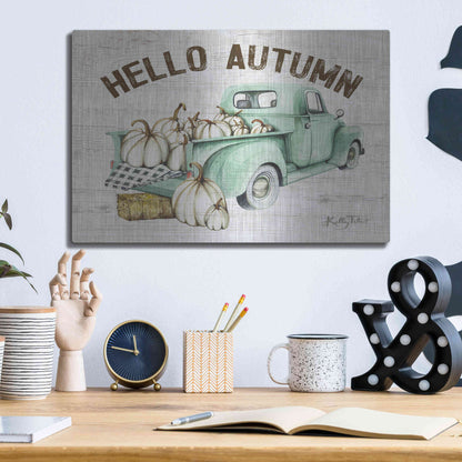 Luxe Metal Art 'Hello Autumn Vintage Truck' by Kelley Talent, Metal Wall Art,16x12