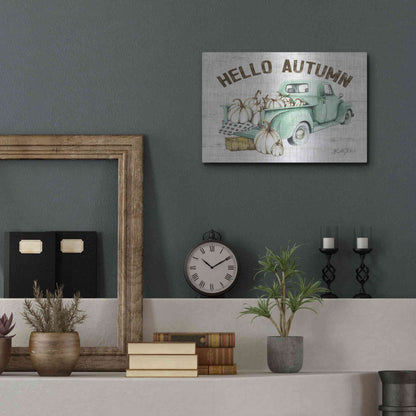 Luxe Metal Art 'Hello Autumn Vintage Truck' by Kelley Talent, Metal Wall Art,16x12