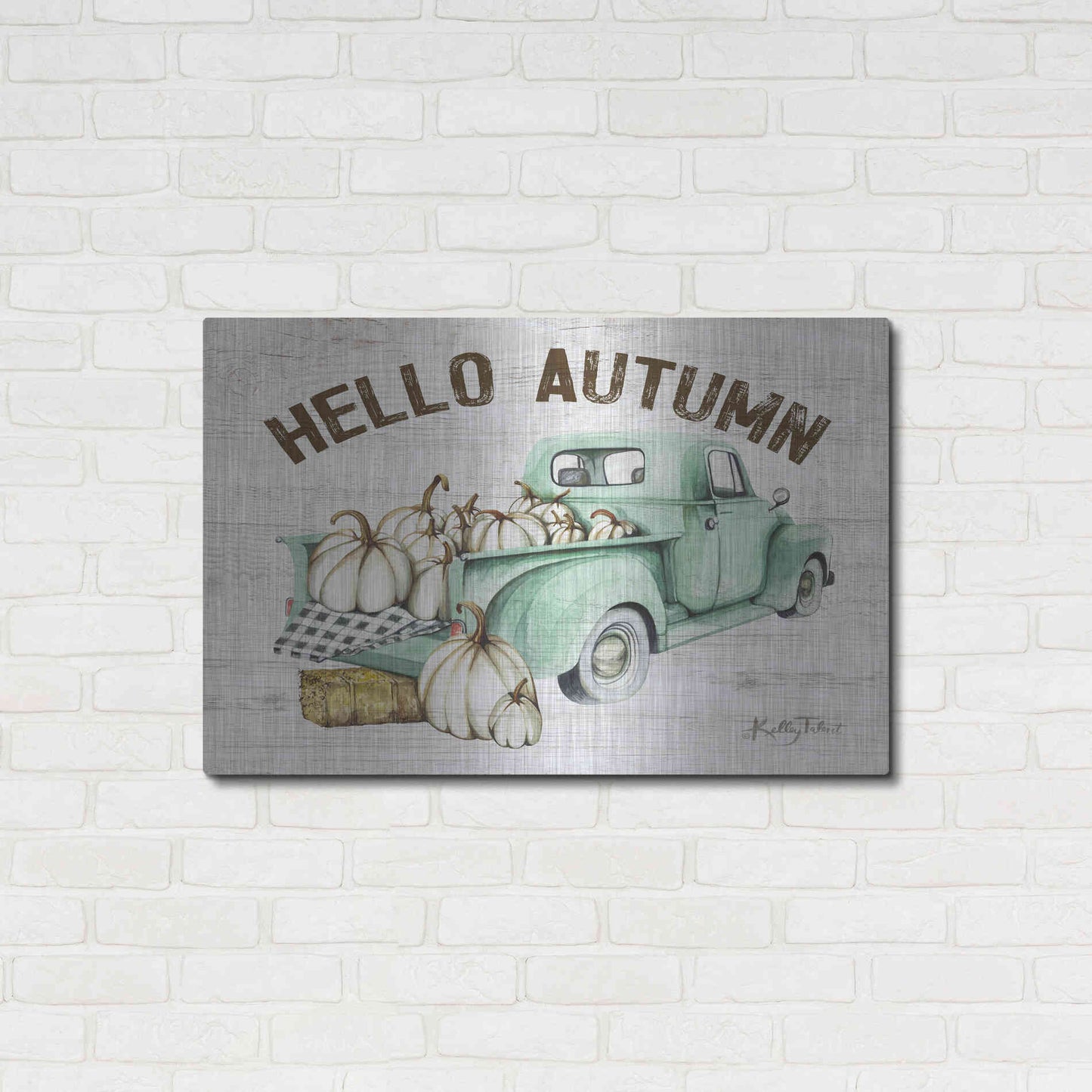 Luxe Metal Art 'Hello Autumn Vintage Truck' by Kelley Talent, Metal Wall Art,36x24