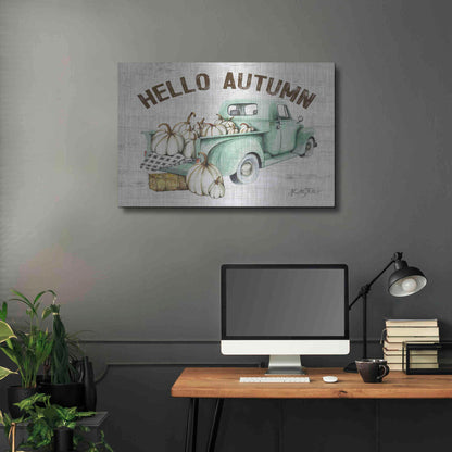 Luxe Metal Art 'Hello Autumn Vintage Truck' by Kelley Talent, Metal Wall Art,36x24
