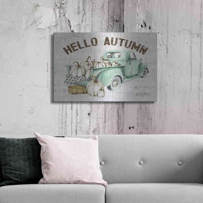 Luxe Metal Art 'Hello Autumn Vintage Truck' by Kelley Talent, Metal Wall Art,36x24