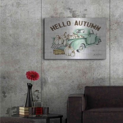 Luxe Metal Art 'Hello Autumn Vintage Truck' by Kelley Talent, Metal Wall Art,36x24