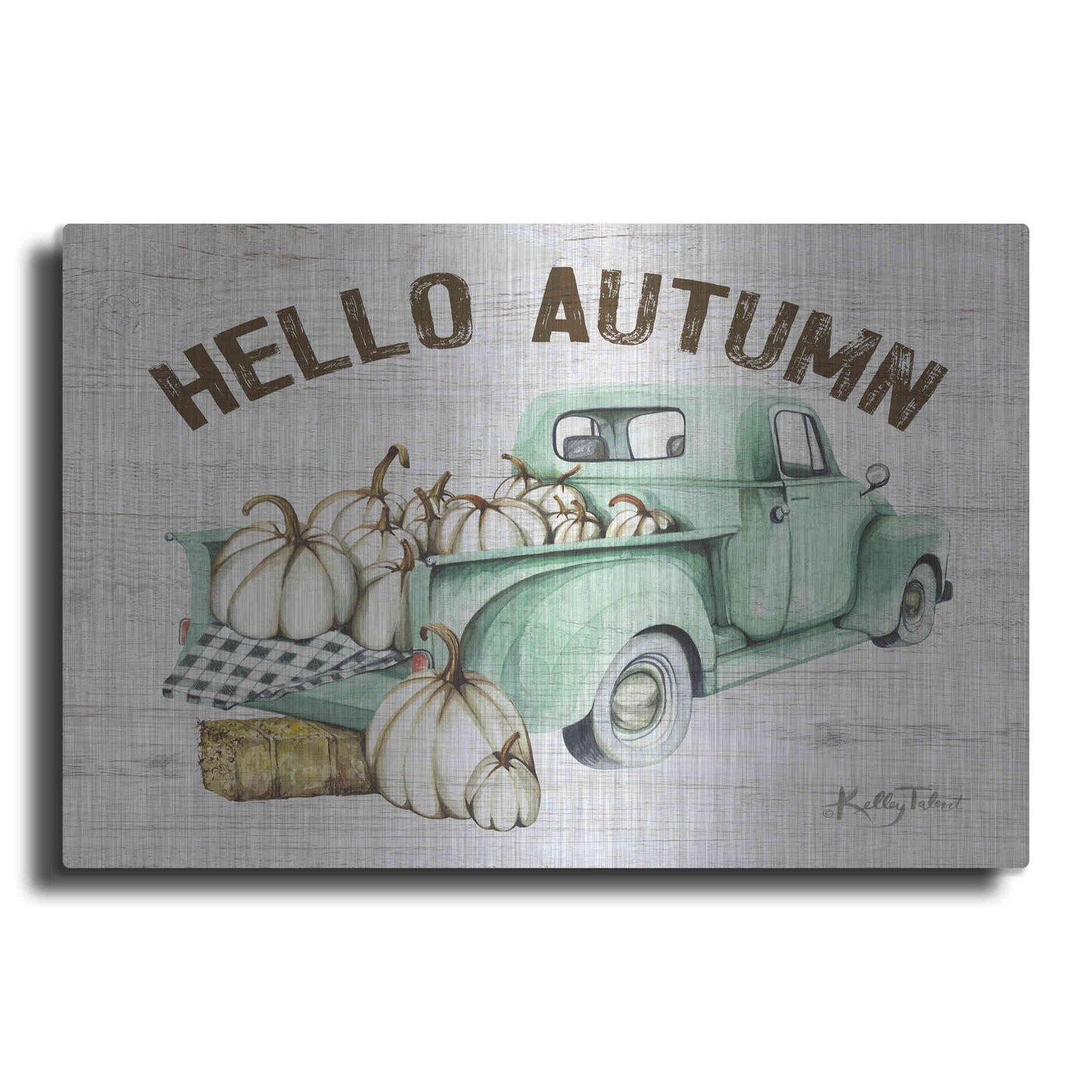 Luxe Metal Art 'Hello Autumn Vintage Truck' by Kelley Talent, Metal Wall Art
