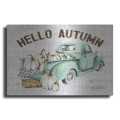 Luxe Metal Art 'Hello Autumn Vintage Truck' by Kelley Talent, Metal Wall Art