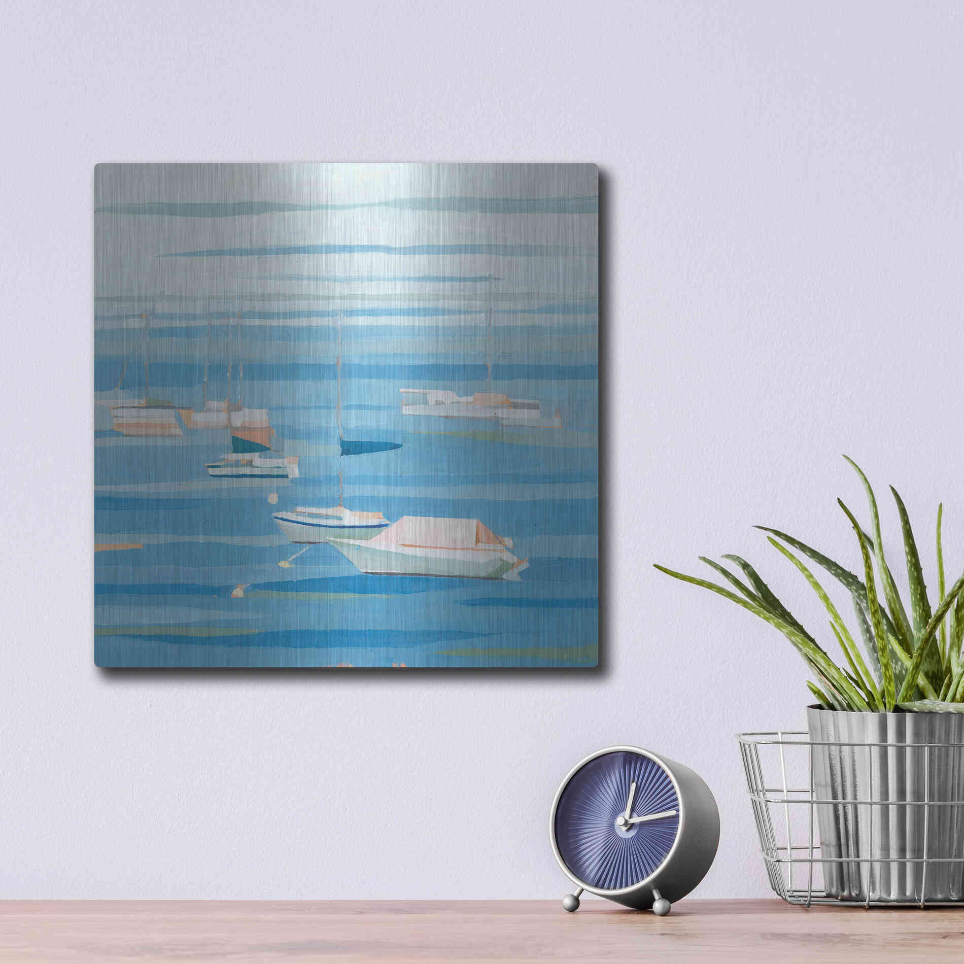 Luxe Metal Art 'Summer Regatta I' by Emma Scarvey, Metal Wall Art,12x12