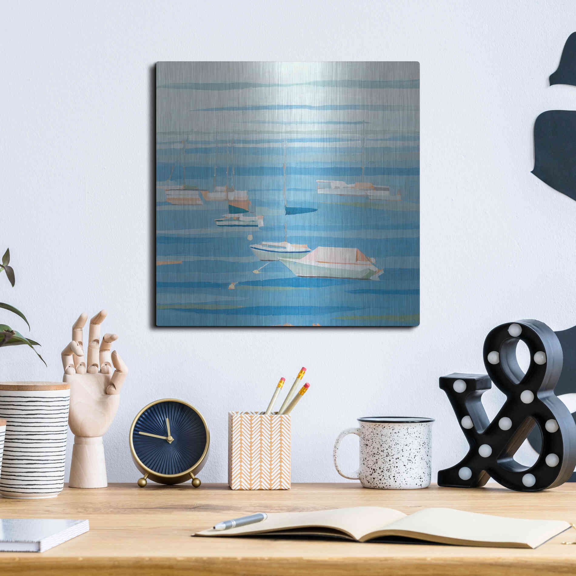 Luxe Metal Art 'Summer Regatta I' by Emma Scarvey, Metal Wall Art,12x12