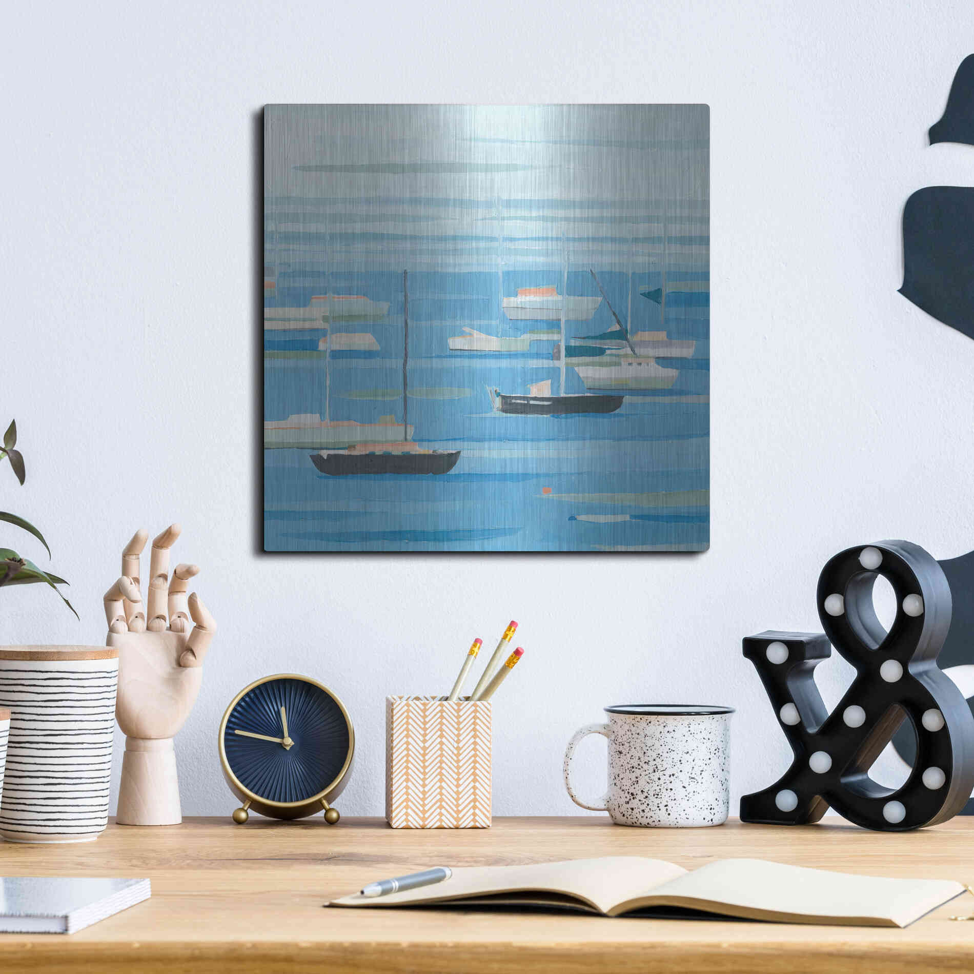 Luxe Metal Art 'Summer Regatta II' by Emma Scarvey, Metal Wall Art,12x12