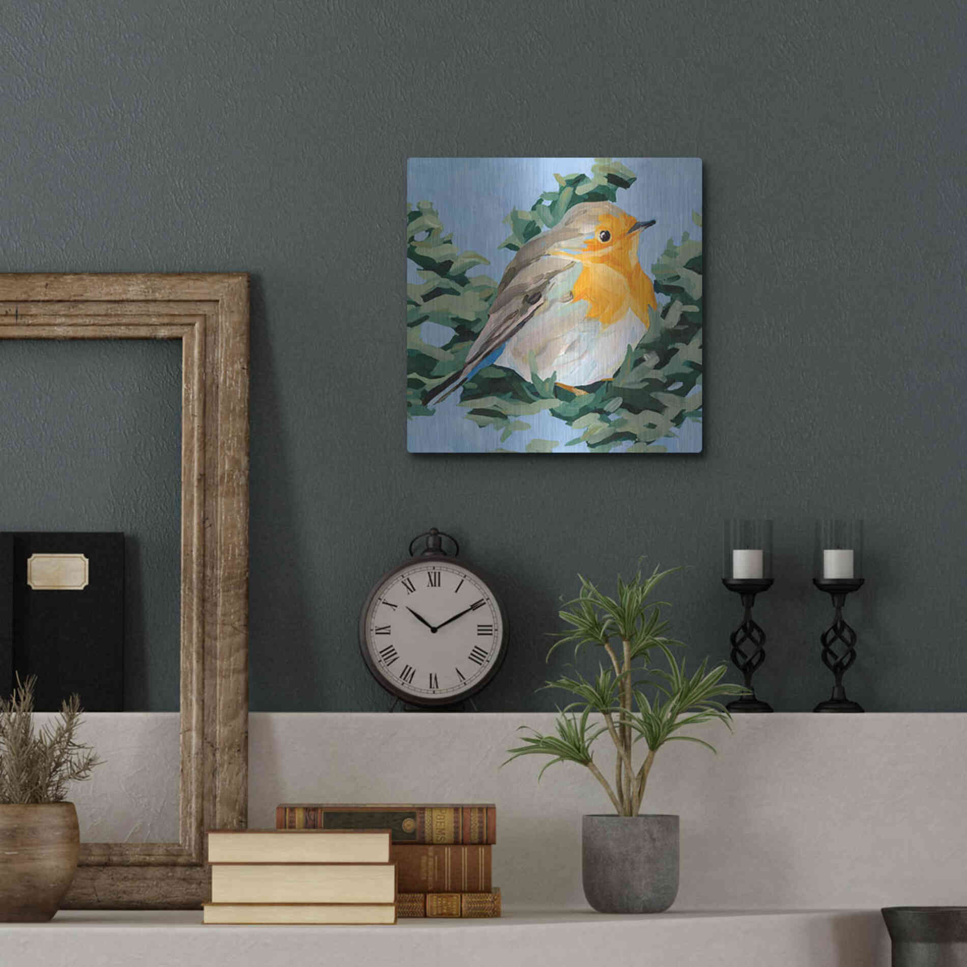 Luxe Metal Art 'Painterly Bird I' by Emma Scarvey, Metal Wall Art,12x12