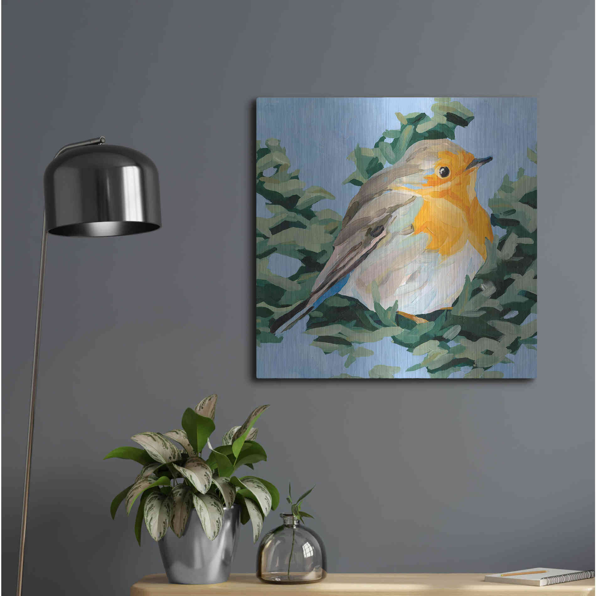 Luxe Metal Art 'Painterly Bird I' by Emma Scarvey, Metal Wall Art,24x24