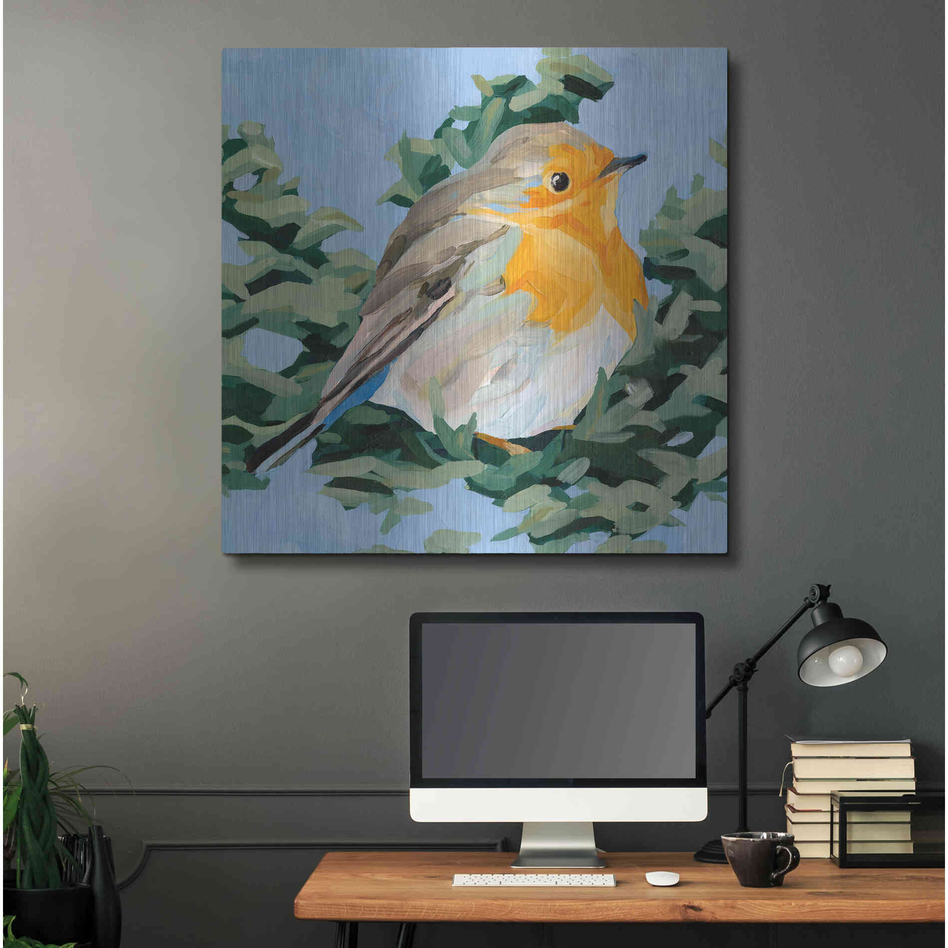 Luxe Metal Art 'Painterly Bird I' by Emma Scarvey, Metal Wall Art,36x36