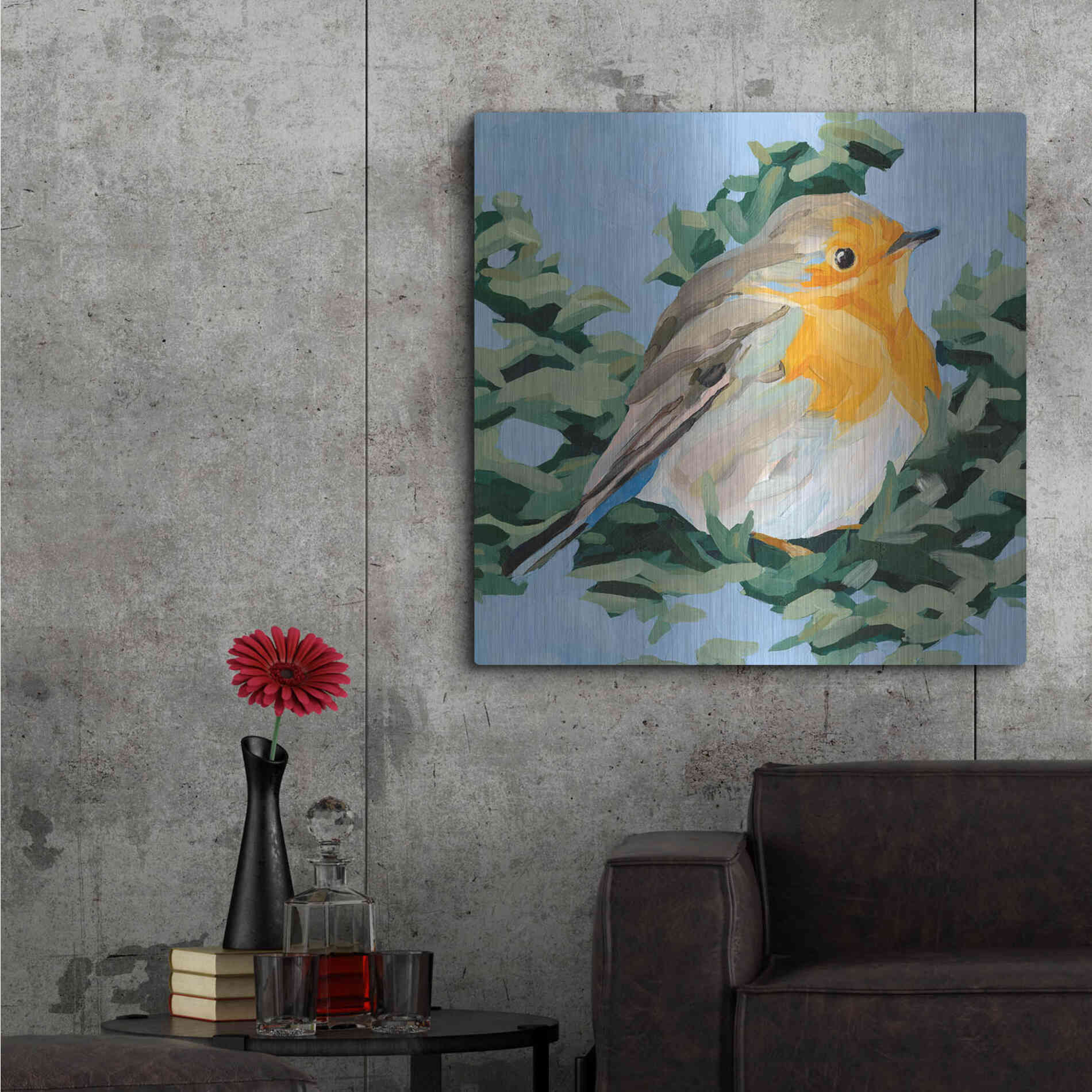 Luxe Metal Art 'Painterly Bird I' by Emma Scarvey, Metal Wall Art,36x36